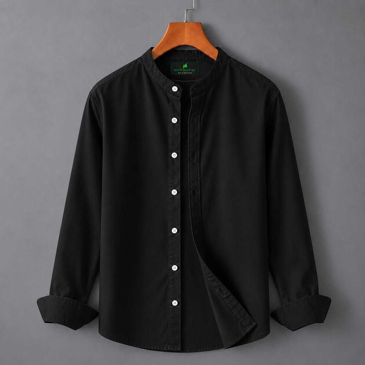 Ponno Black Mandarin Collar Shirt