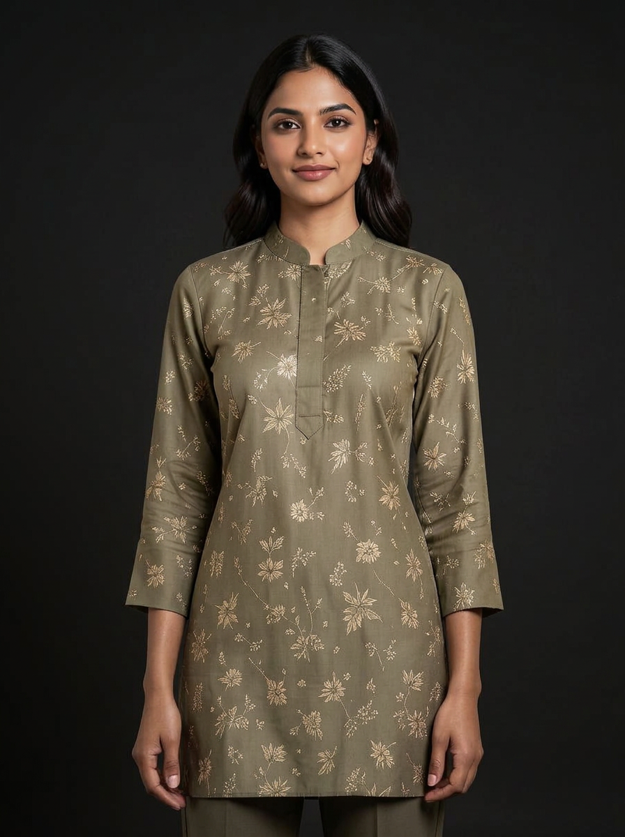 Bonolota Olive Printed Kurti