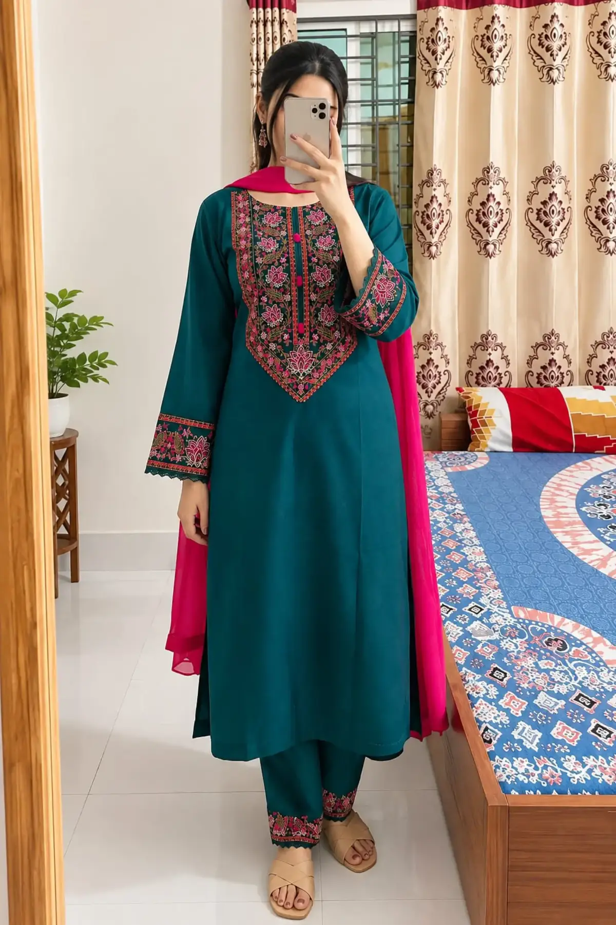 Neelambori Teal Embroidered Salwar Kameez